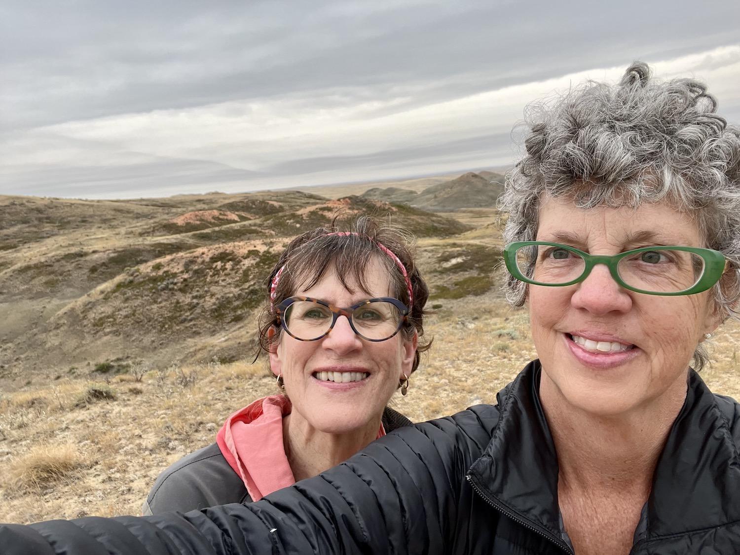 Writer Jennifer Bain, right, and her sister-in-law Jennifer Bain enjoy the first views of the badlands.