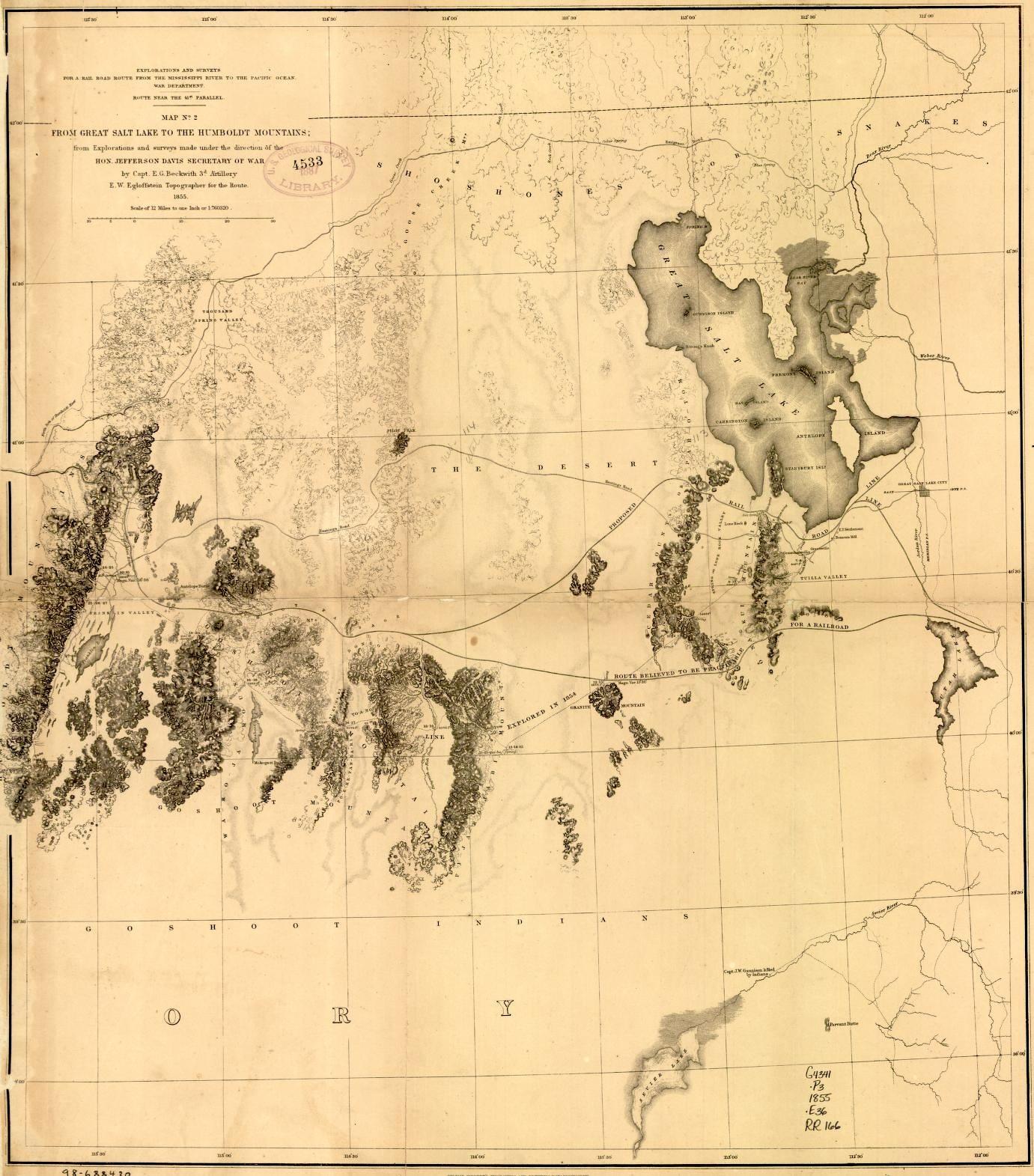 U.S. Army surveyors had proposed a route south of the Great Salt Lake for the Transcontinental Railroad/Library of Congress