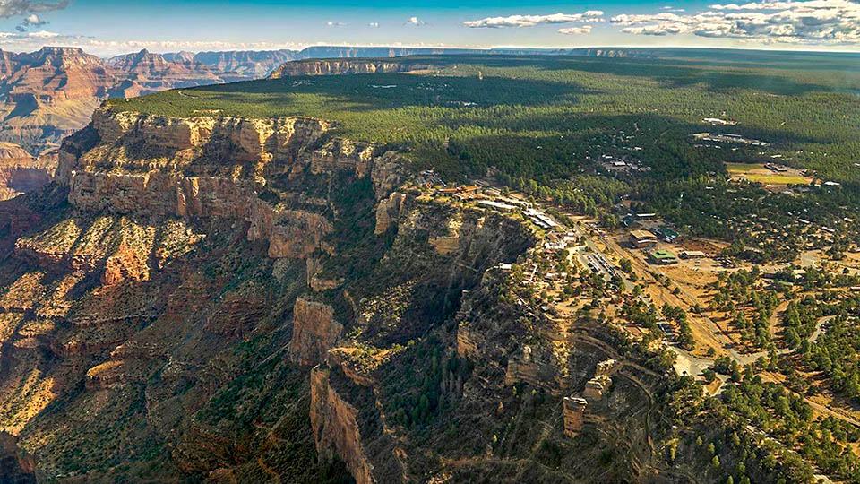 Aerial view of Grand Canyon Village, the primary developed area within Grand Canyon National Park/Courtesy of Aerial Filmworks