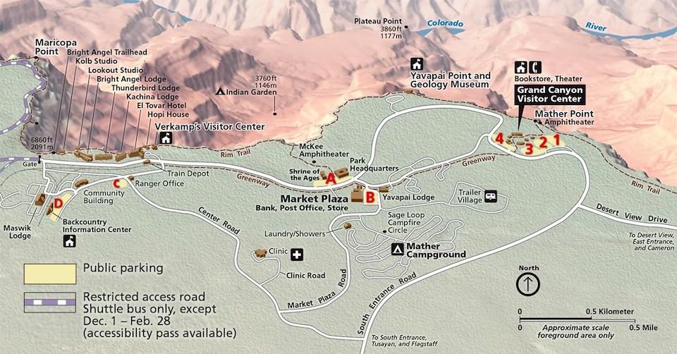 RV parking map for South Rim of Grand Canyon National Park/NPS