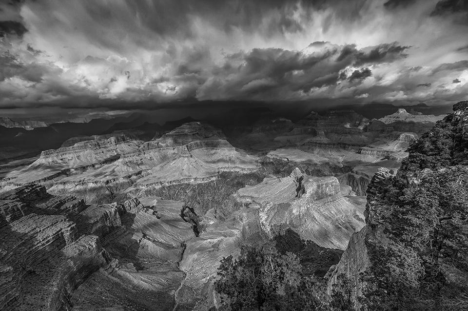 Monochrome storm clouds over the canyon, Grand Canyon National Park /  Rebecca Latson
