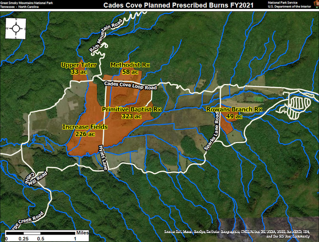 A series of prescribed fires in Cades Cove is expected to cover nearly 700 acres/NPS