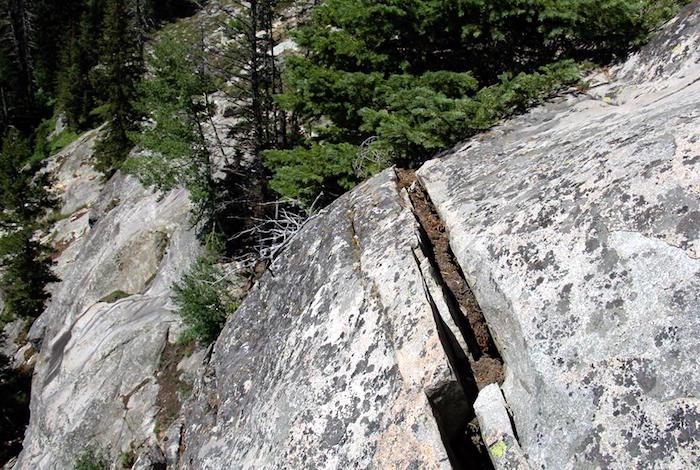 Crack in rock buttress above Hidden Falls at Grand Teton National Park/NPS
