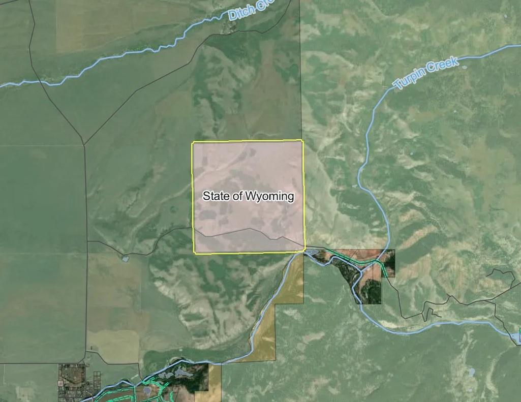 The Kelly Parcel, center, is bordered on three sides by Grand Teton National Park. Its east border is shared with the Bridger-Teton National Forest, and there’s also a sliver of land touching the National Elk Refuge. (Teton County GIS)