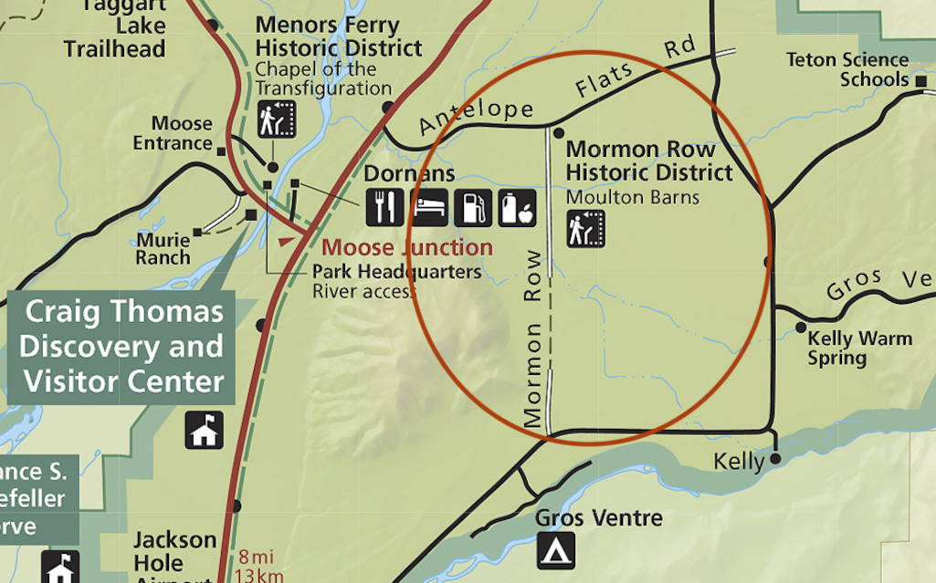 Mormon Row locator map in Grand Teton National Park.
