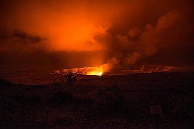 Night view of Kīlauea’s Halema‘uma‘u crater, in Hawai‘i Volcanoes National Park. Credit: S. Geiger, NPS