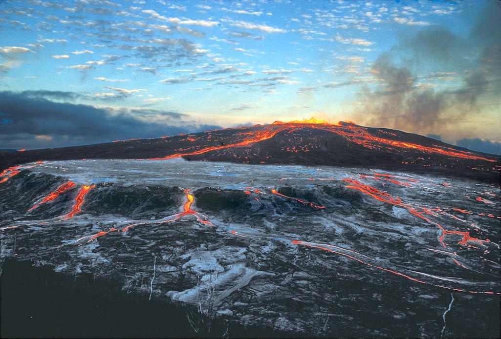 A 1969-1974 eruption of Mauna Loa put on a spectacular show. This photo was from 1974/NPS files