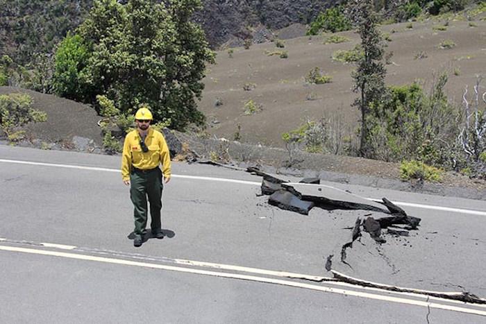 Damage to infrastructure within Hawaii Volcanos National Park. Primarily road damage caused by earthquake activity.