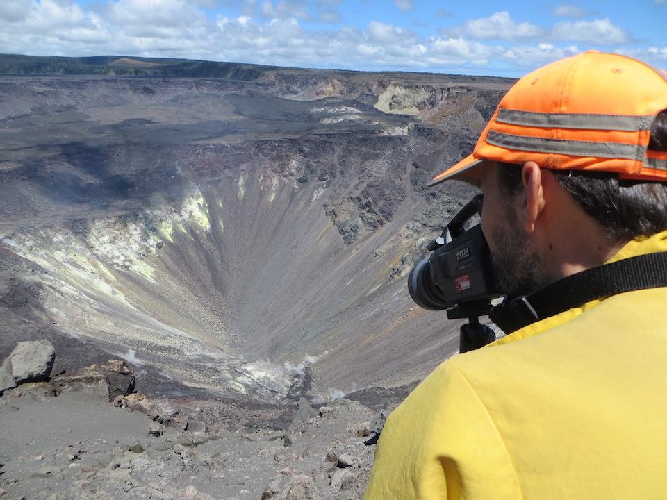 USGS scientists have been monitoring pools of water turning up on the bottom of Kīlauea Volcano's crater/USGS