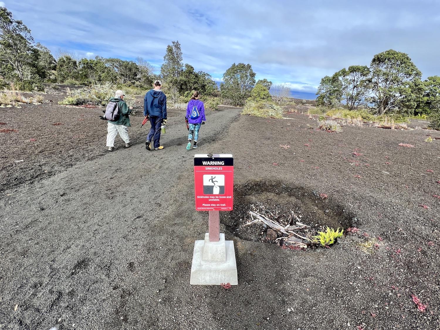 To get to our work site, we hiked down Devastation Trail past sinkholes.