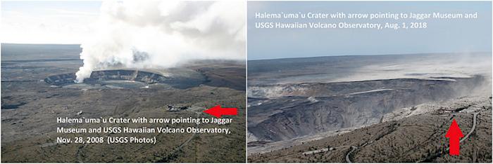Volcanic activity has greatly enlarged the Halema`uma`u Crater at Hawai'i Volcanoes National Park/USGS