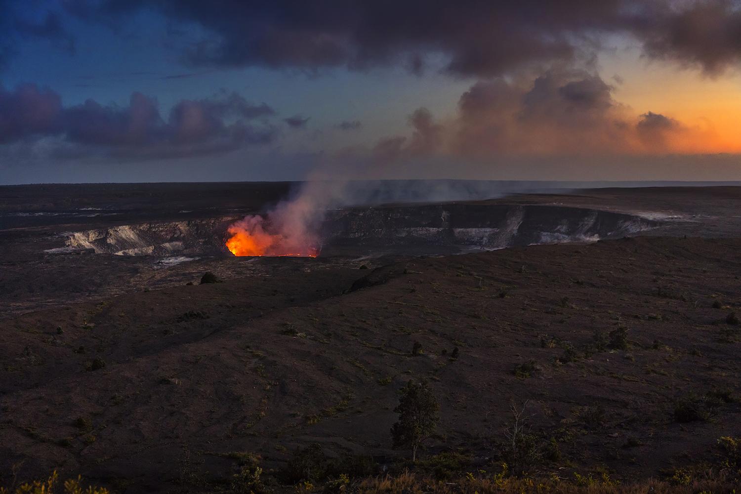 Kilauea's colors really begin to light up in the evening and through the night, Hawai'i Volcanoes National Park / Rebecca Latson