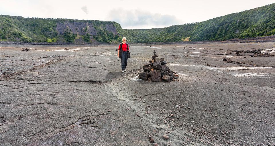 The author beside an ahu along the Kilauea Iki Trail, Hawai'i Volcanoes National Park / Rebecca Latson