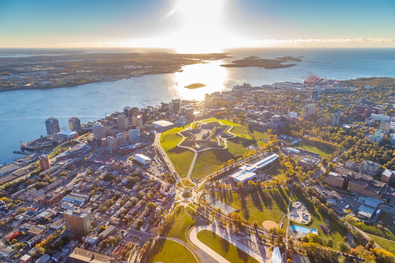 An aerial view of Halifax Citadel National Historic Site in the middle of Nova Scotia's capital city.