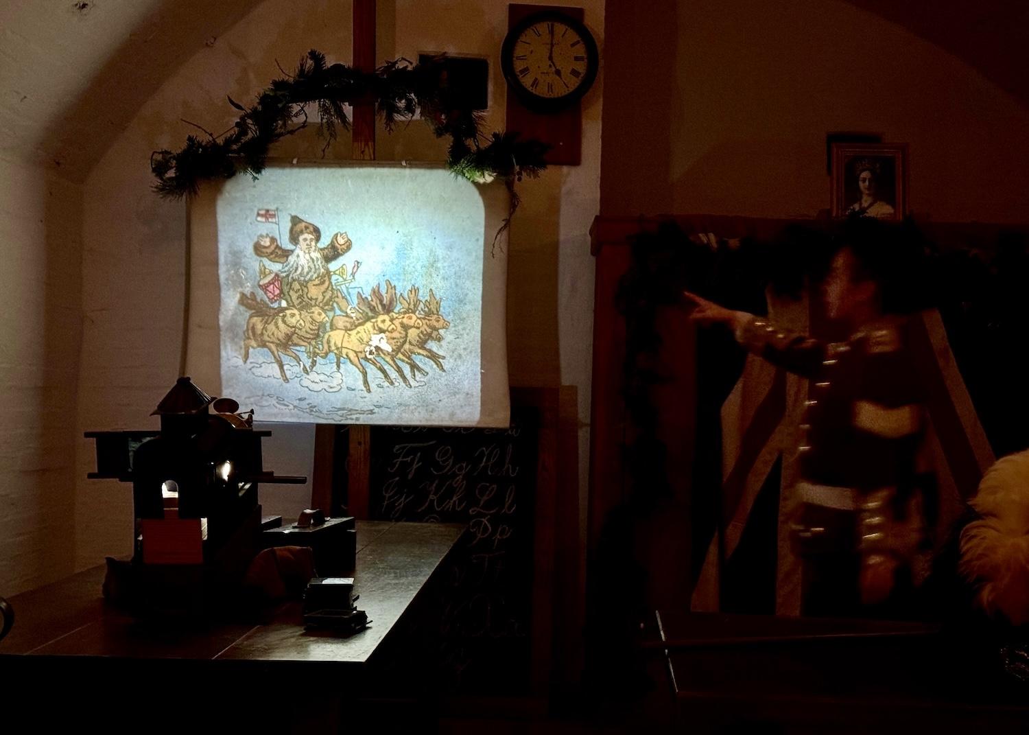 A vintage Magic Lantern projects a Christmas story at the Halifax Citadel. A vintage Magic Lantern projects a Christmas story at the Halifax Citadel.