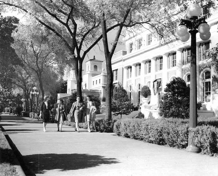 Bathhouse Row. A row of evenly-spaced magnolia trees was planted along the east side of Central Avenue, between the road and the main sidewalk/NPS
