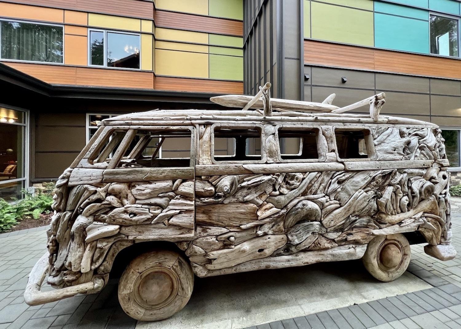 Look for this VW van made of driftwood by Drifted Creations in the courtyard of Hotel Zed in Tofino.