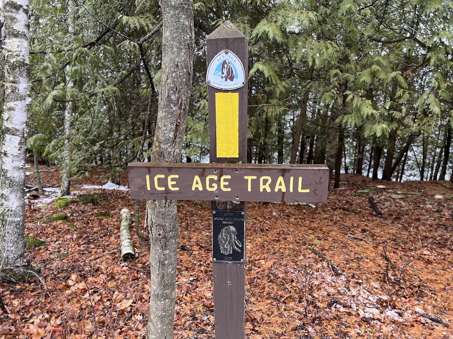 Ice Age National Scenic Trail is marked by yellow blazes.