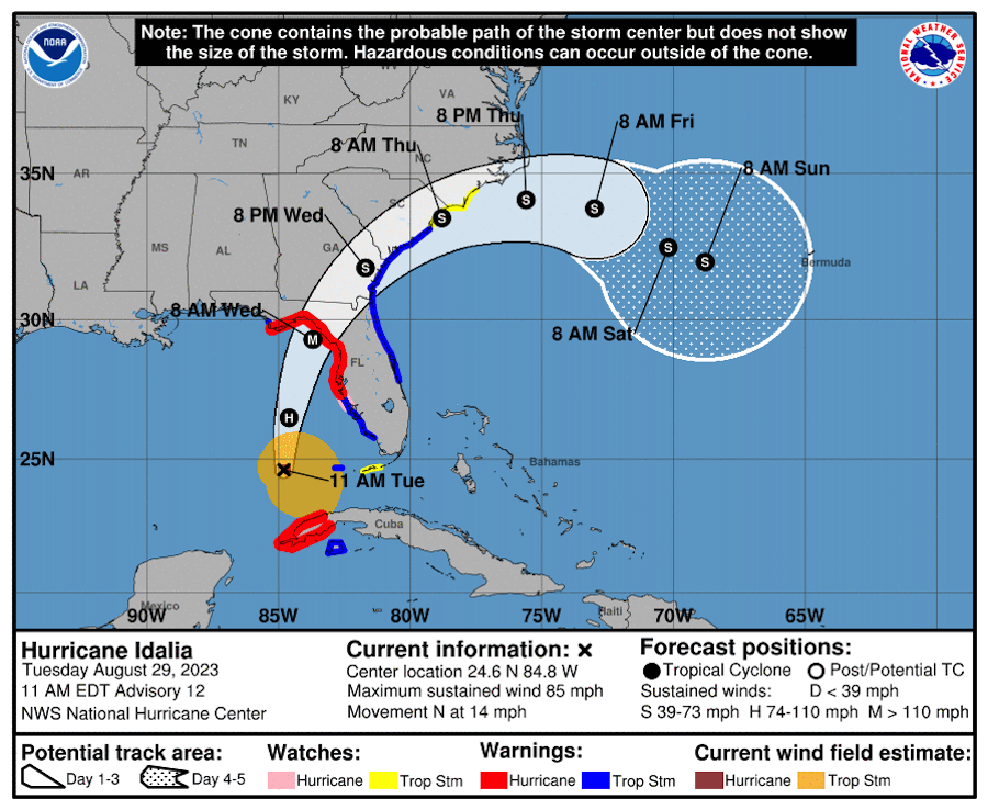 Hurricane Idalia's predicted path/NOAA