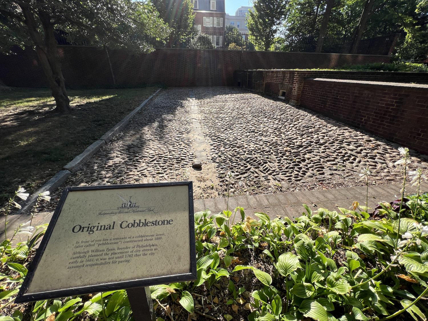 A patch of historic cobblestone has been preserved in the Rose Garden in Independence National Historical Park.