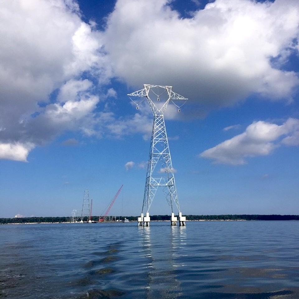 Dominion Energy transmission tower in James River/Cameron Adams