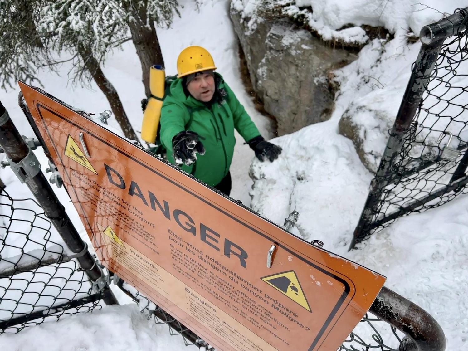 SunDog Tours guide Jeff Hanson has the key for the gate that takes you off a marked trail to the canyon floor in winter.