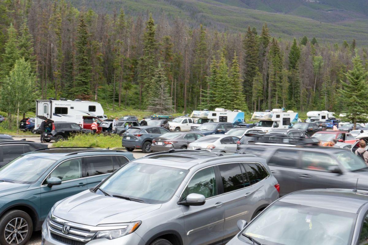 Parking lot congestion is a serious concern at Jasper National Park in summer.