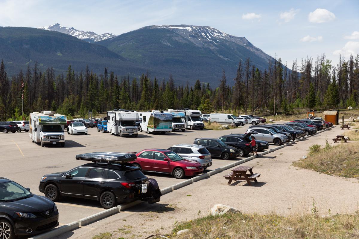 RV users should plan where they can park in Jasper National Park.