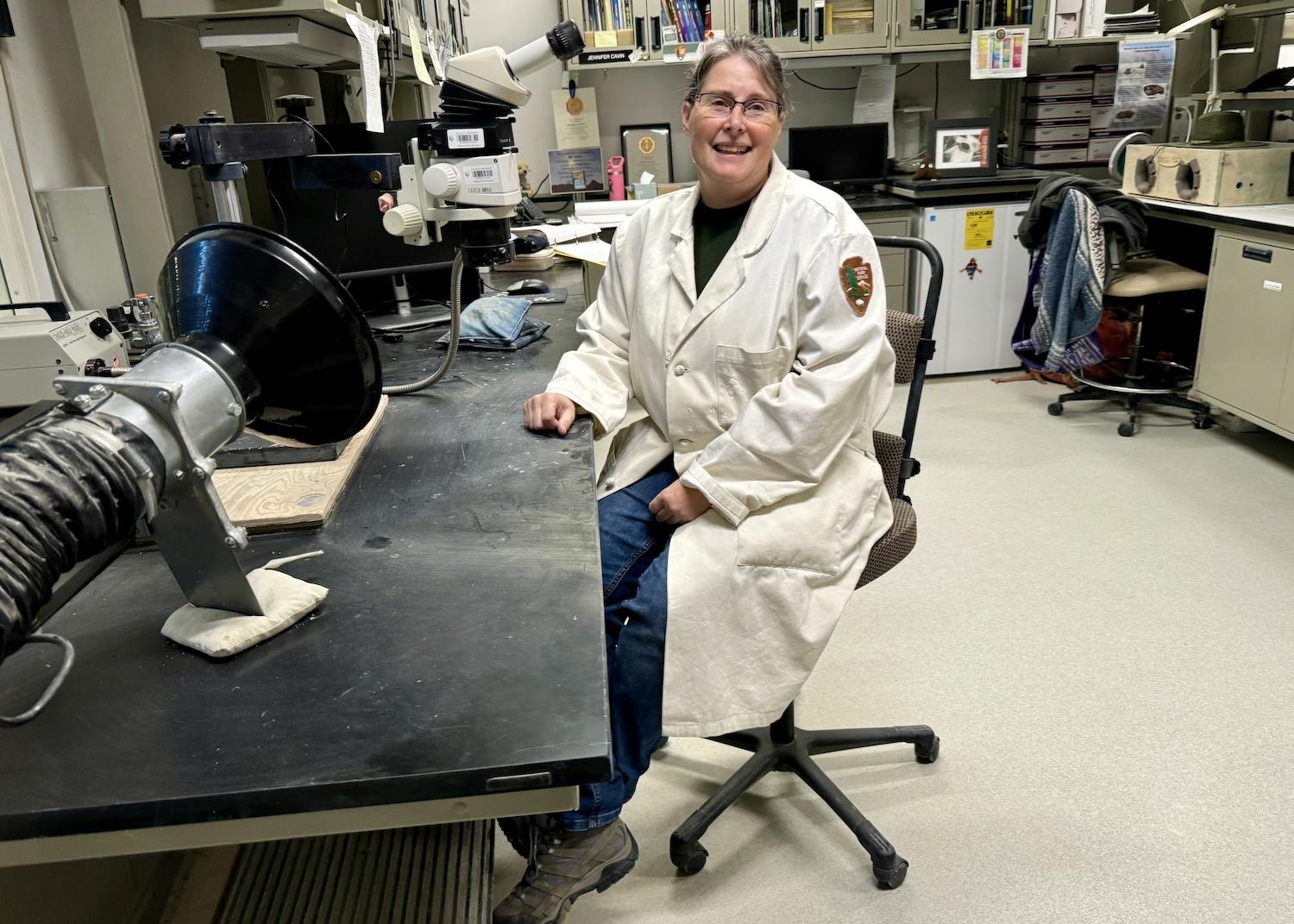 Jennifer Cavin is the lab manager and fossil preparator at John Day Fossil Beds National Monument. Jennifer Cavin is the lab manager and fossil preparator at John Day Fossil Beds National Monument.