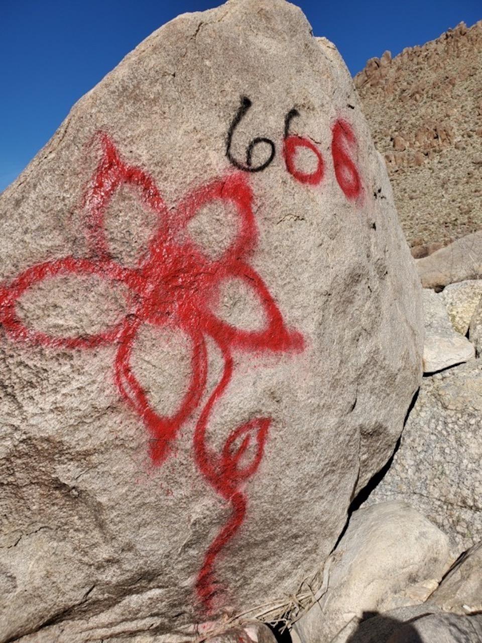 Graffiti has turned up in several areas of Joshua Tree National Park. This is in Rattlesnake Canyon/NPS, Ben Theisen