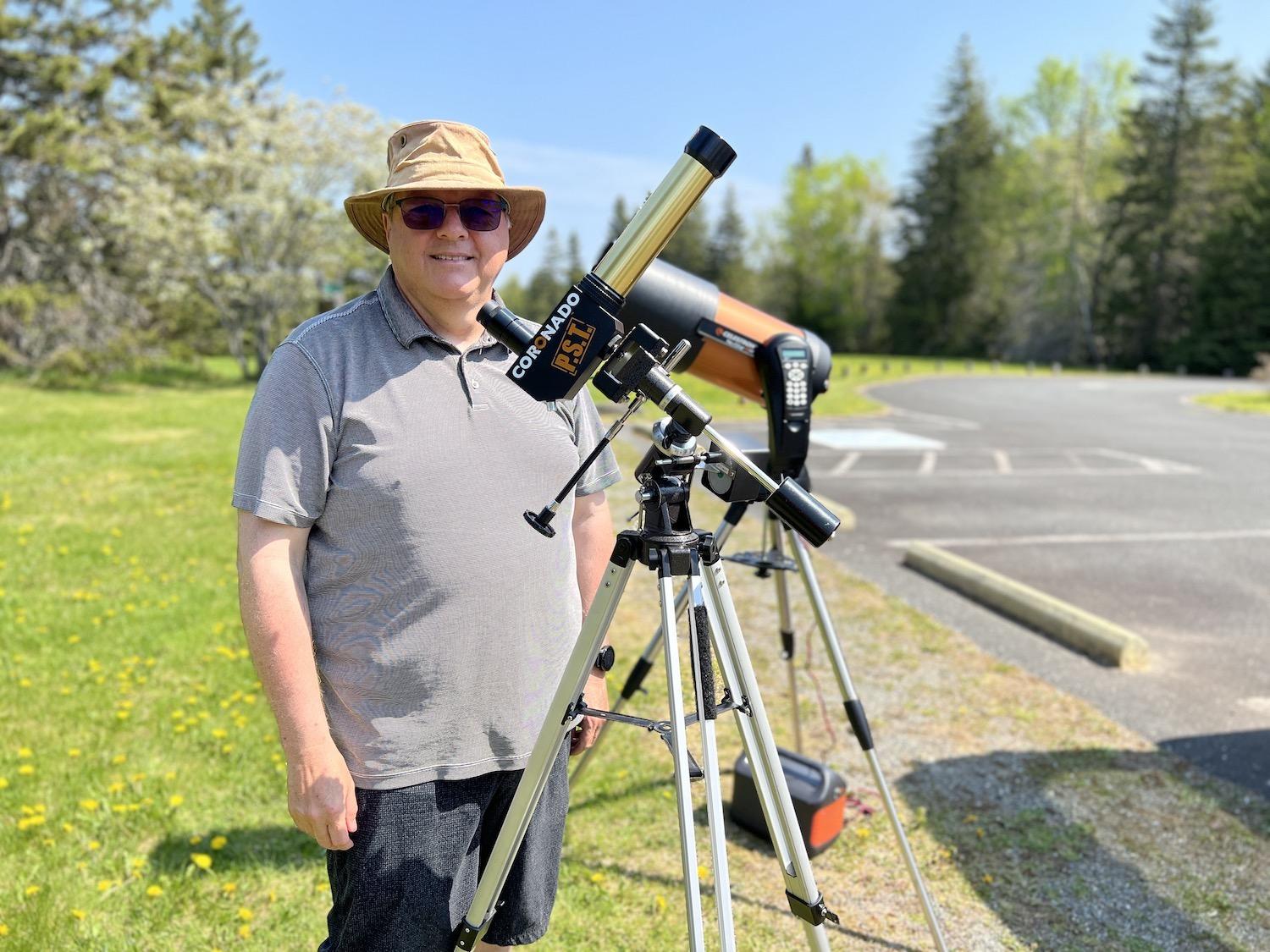 Yvon Hachey, a volunteer member of RASC, brings his telescope to Kouchibouguac National Park. Yvon Hachey, a volunteer member of RASC, brings his telescope to Kouchibouguac National Park.