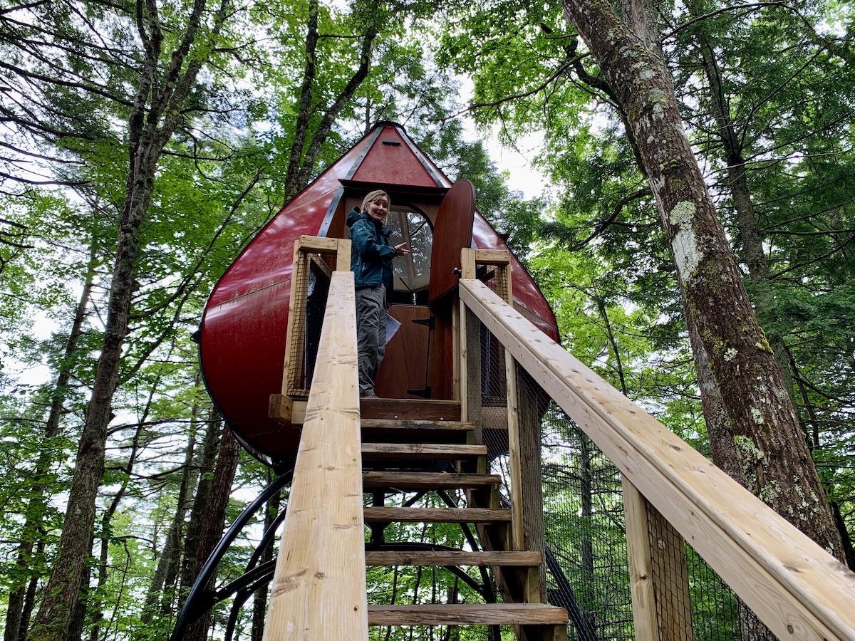 Parks Canada's Sophie Borcoman shows off an Ôasis pod at Kejimkujik that can sleep up to two adults and two kids.