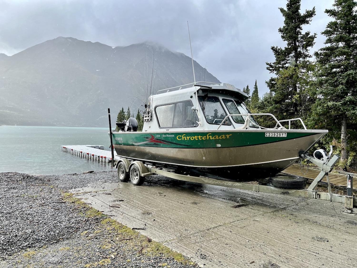 Launching the boat at Kluane's Kathleen Lake.
