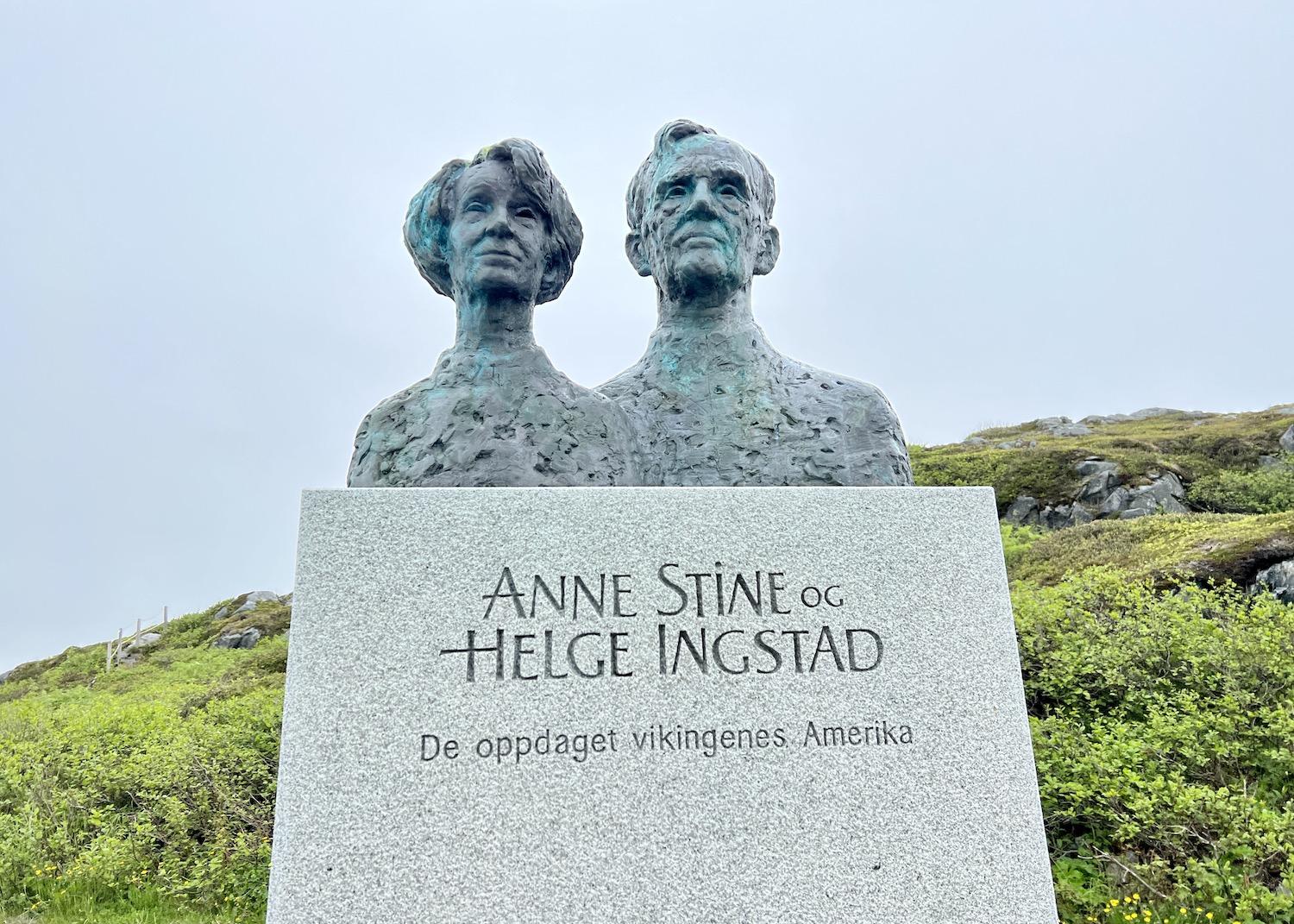 Anne Stine and Helge Ingstad are honored at L'Anse aux Meadows for proving the Norse first landed here when they came to North America.