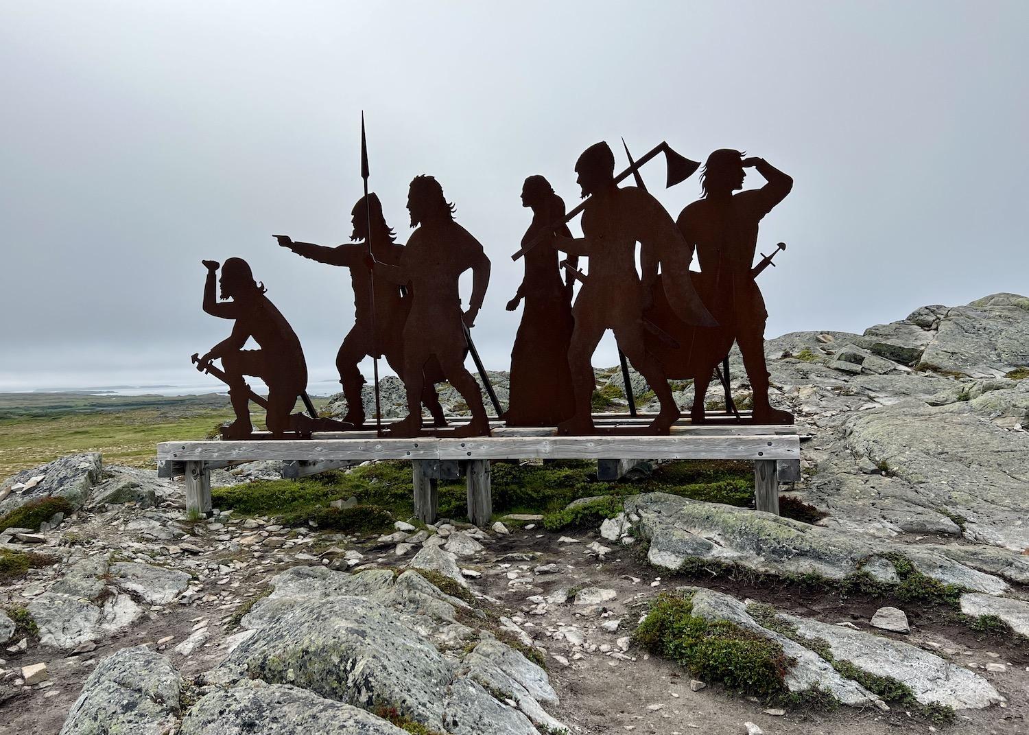 A Corten steel sculpture at L'Anse Aux Meadows National Historic Site depicts how Vikings used the area as a base camp for their explorations.