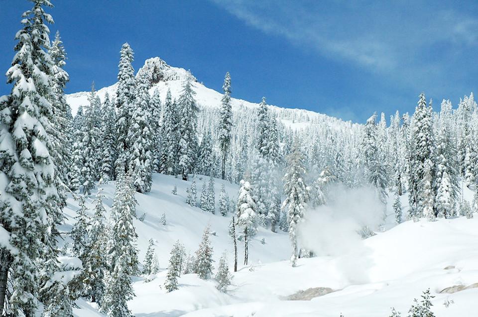 Mount Diller and the Sulphur Works in winter at Lassen Volcanic/NPS