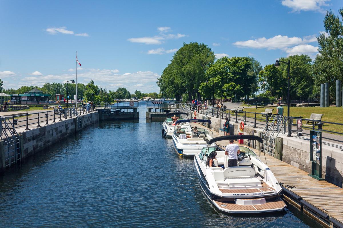 Boating the Lachine Canal National Historic Site in Quebec.