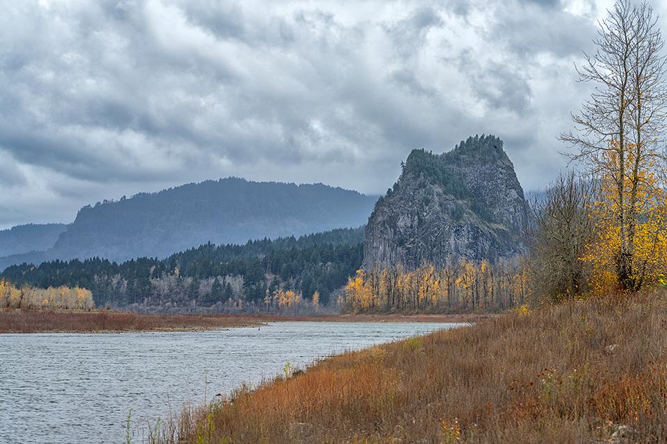 A telephoto view of Beacon Rock, Louis and Clark National Historic Trail / Rebecca Latson
