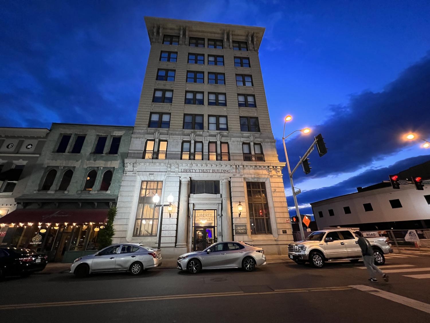The Liberty Trust hotel in Roanoke started life as a bank and is on the National Register of Historic Places.