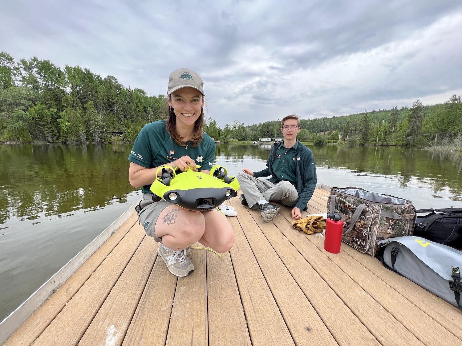 In Nipigon, Parks Canada's Abbi Buckley and Patrick Tate test-drive the Underwater Museum program with a remotely operated underwater vehicle.