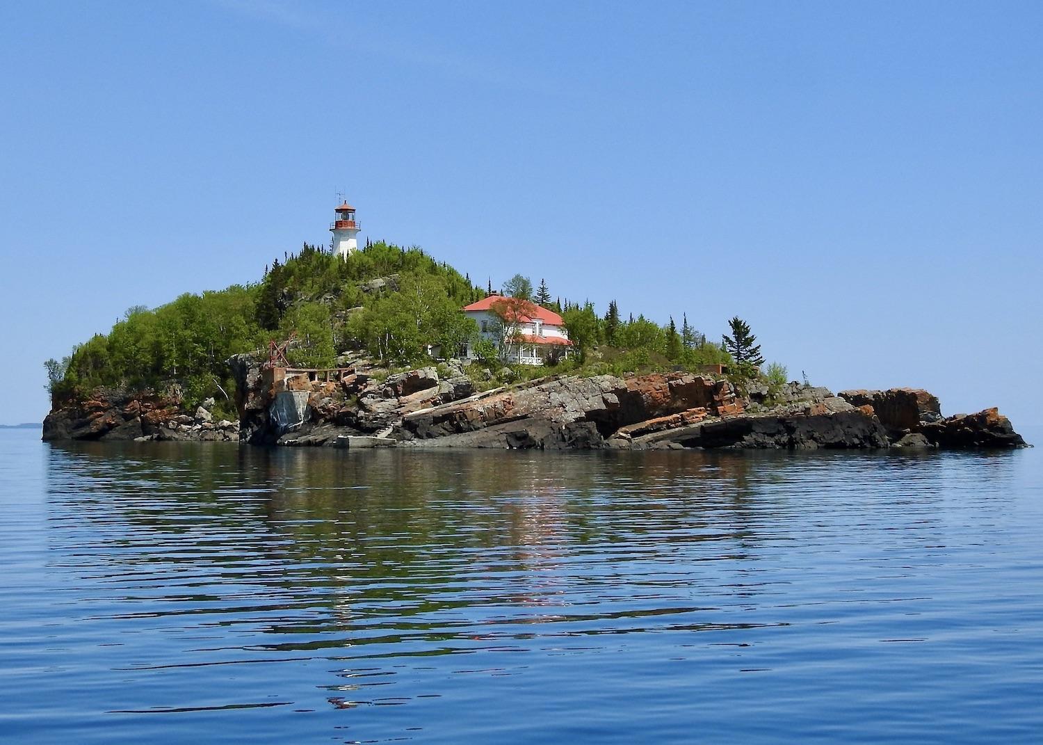 A view of Trowbridge Island Lighthouse in Lake Superior.