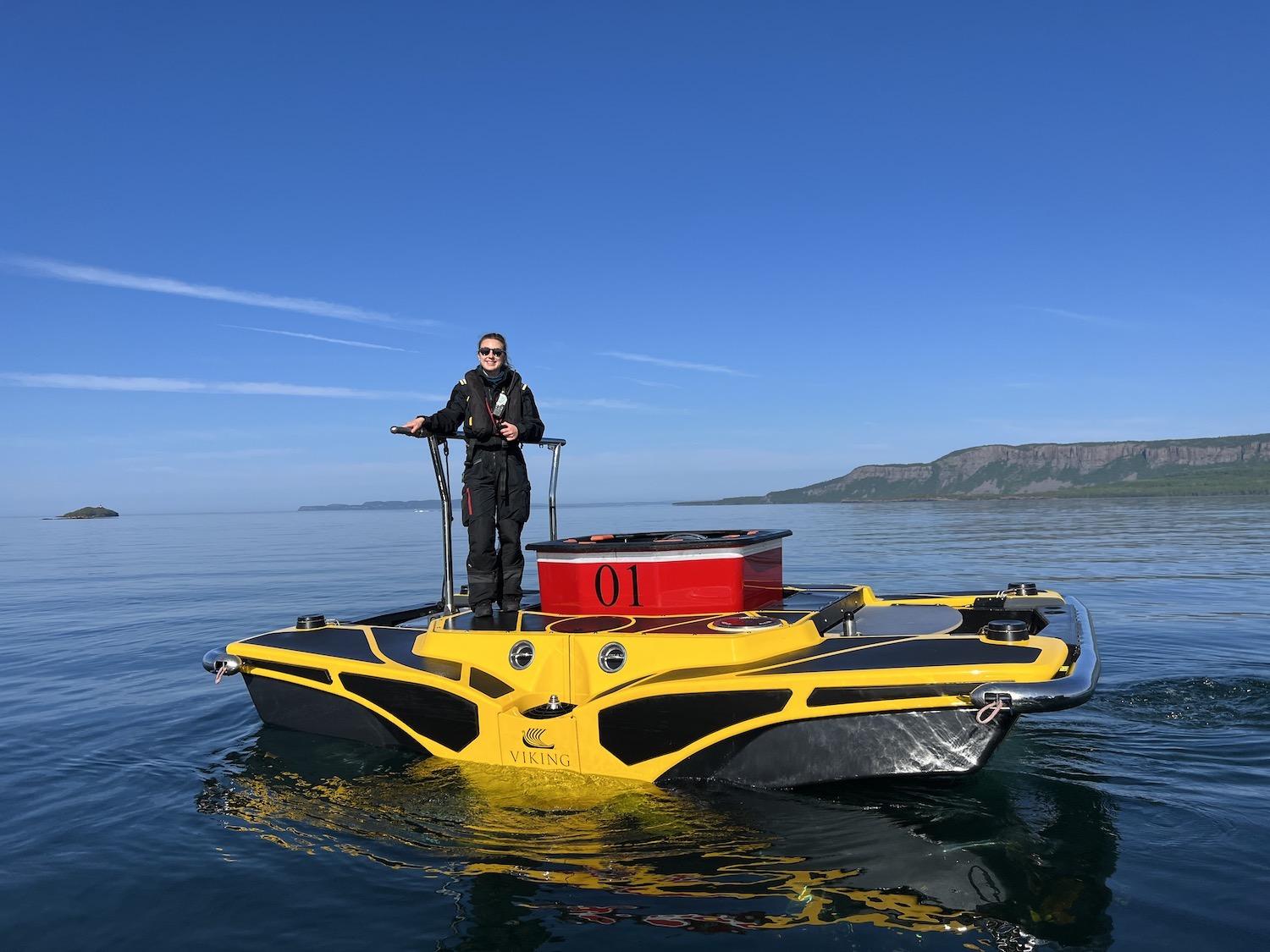 Jessica Burnell pilots a submersible when the Viking Octantis is on the Canadian side of Lake Superior in June.