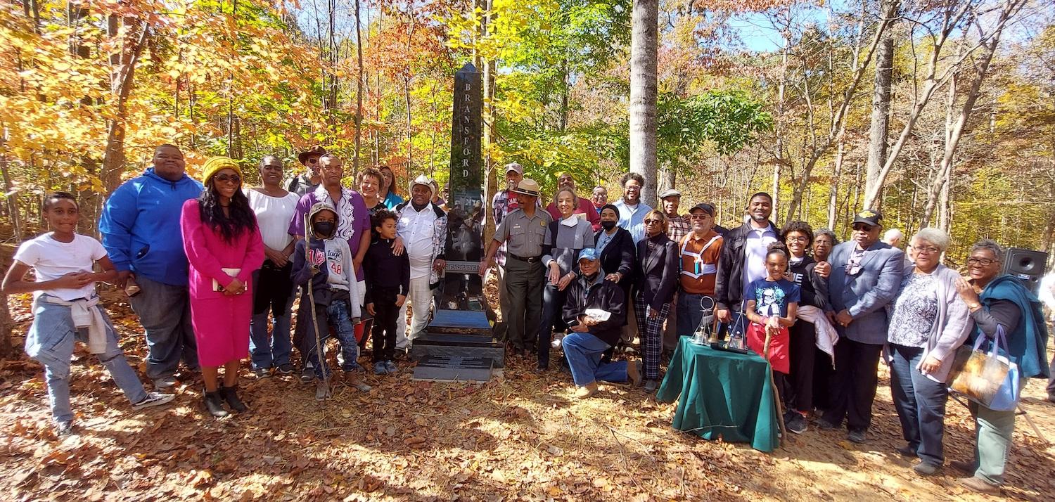 Modern day descendants celebrated the dedication of the Bransford family guide monument in October, 2022. Photo by Lynn Bledsoe of the Edmonson News