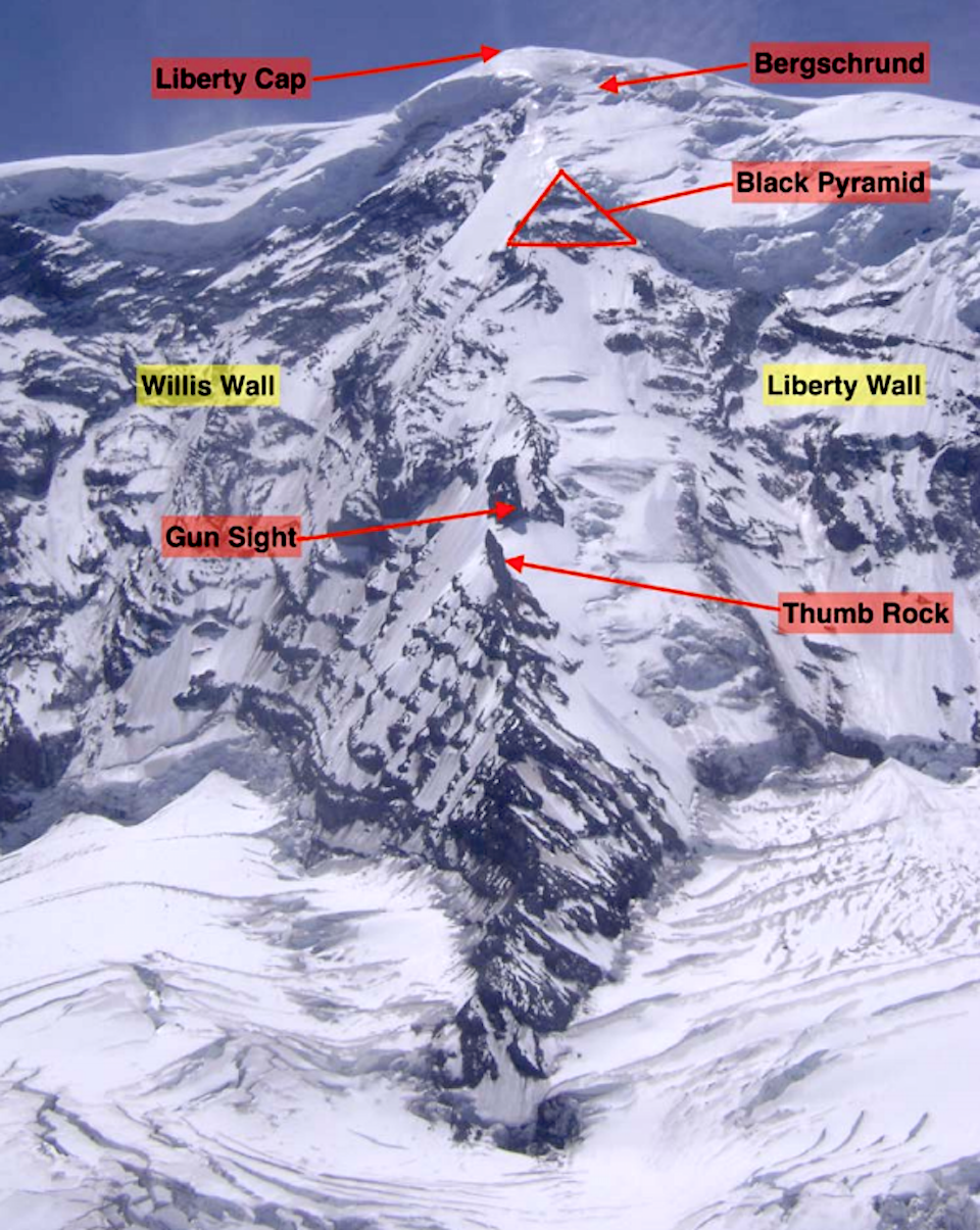 A climber went missing near Thumb Rock on Liberty Ridge in Mount Rainier National Park/NPS photo illustration A climber went missing near Thumb Rock on Liberty Ridge in Mount Rainier National Park/NPS photo illustration