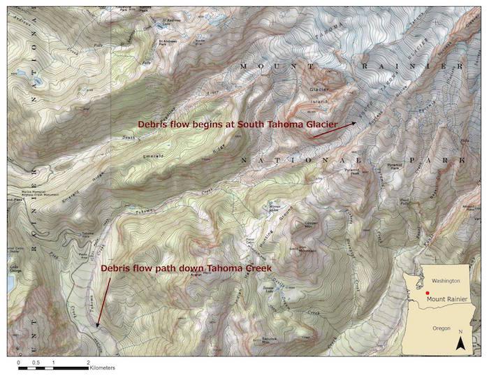 Topographical map to pinpoint glacier's location at Mount Rainier National Park/NPS