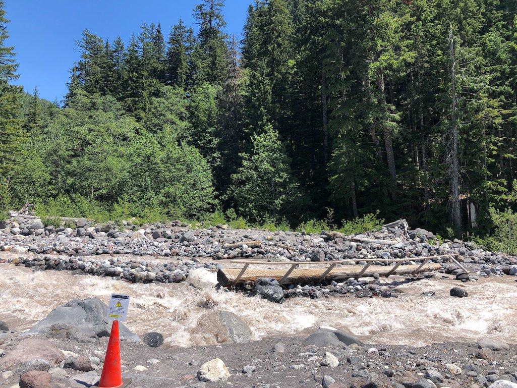 Washed out footbridge near Cougar Rock in Nisqually River/NPS