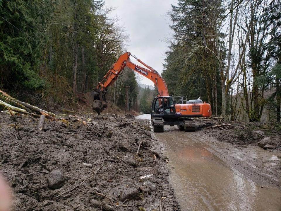 Crews were working seven days a week to clear muck and debris from State Route 706 approaching Mount Rainier National Park/WSDOT