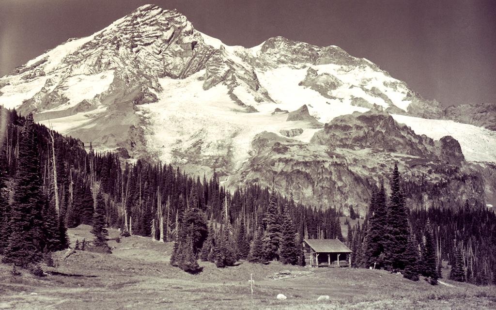 Indian Henry's patrol cabin along the Wonderland Trail, ca 1930, Mount Rainier National Park / NPS archives