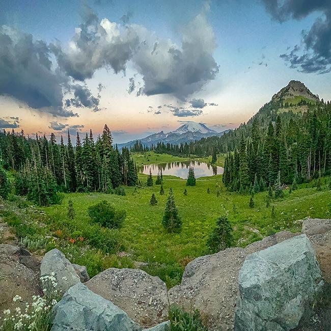 An early summer morning at Tipsoo Lake, Mount Rainier National Park / Rebecca Latson