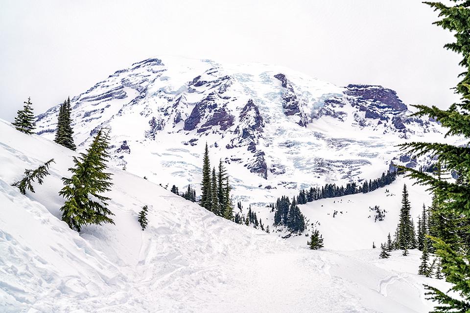 "The Mountain" in winter, Mount Rainier National Park / Rebecca Latson